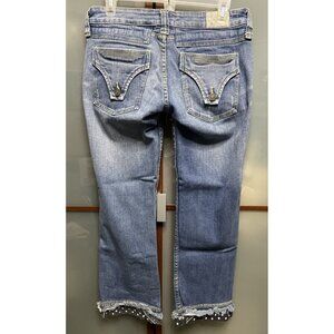 Taverniti So Jeans LA Peggy Vintage Y2K 90s Ruffle Stitch Hem Blue Denim Size 28